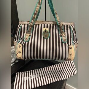 Henri Bendel “712 5th Ave” Centennial Stripe Mixed Media Tote